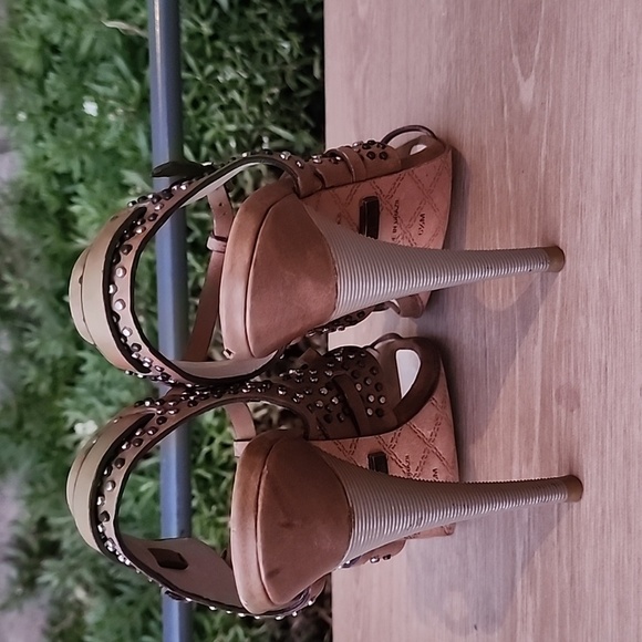 Brown Leather Studded L.A.M.B. Made in Brazil High Heel Sandals Size 6.5 - Picture 6 of 13